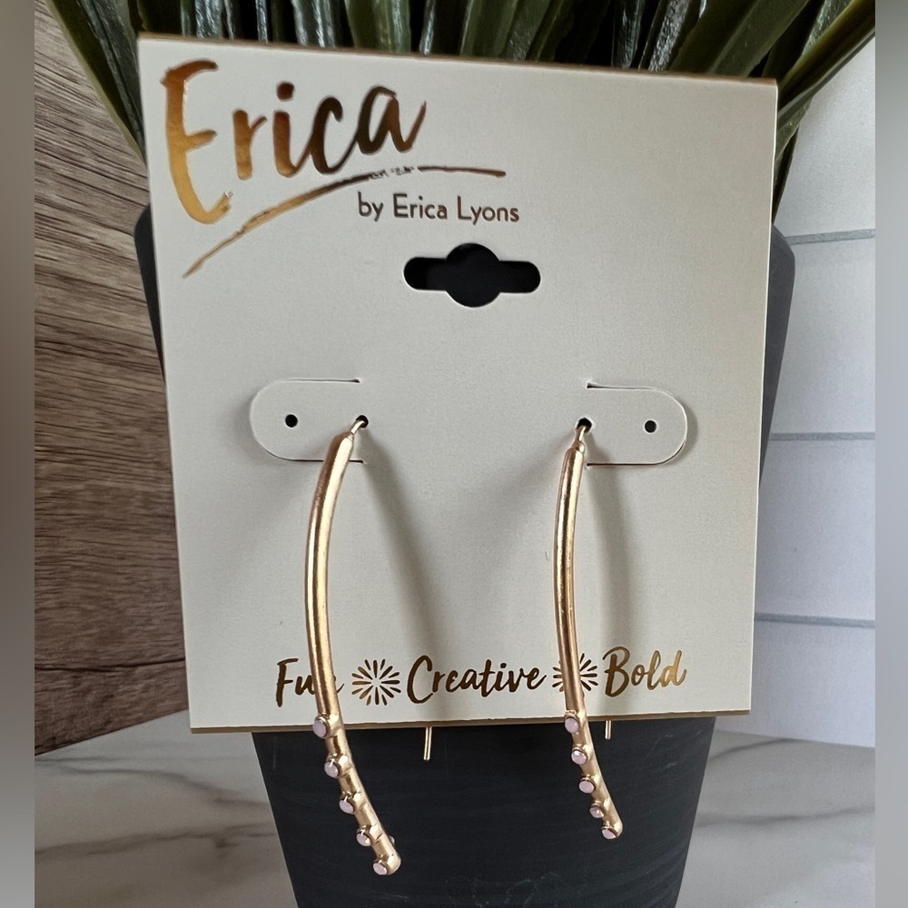 Any 3/$25 Mix & Match Erica Lyons Gold Rod Dangle Earrings w/ Pink Crystal Gems